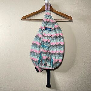 KAVU Rope Sling Bag Crossbody Backpack Horizon Dot Mountain Print Pink Gray Blue